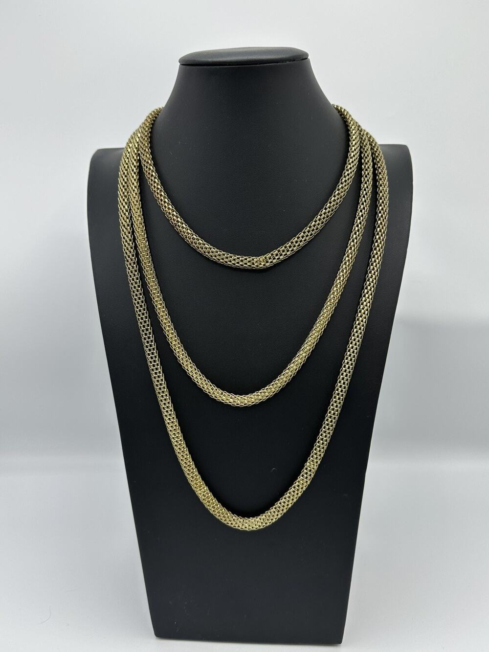 Vintage Gold Tone Lay Flat Three Strand Chain - Statement Necklace